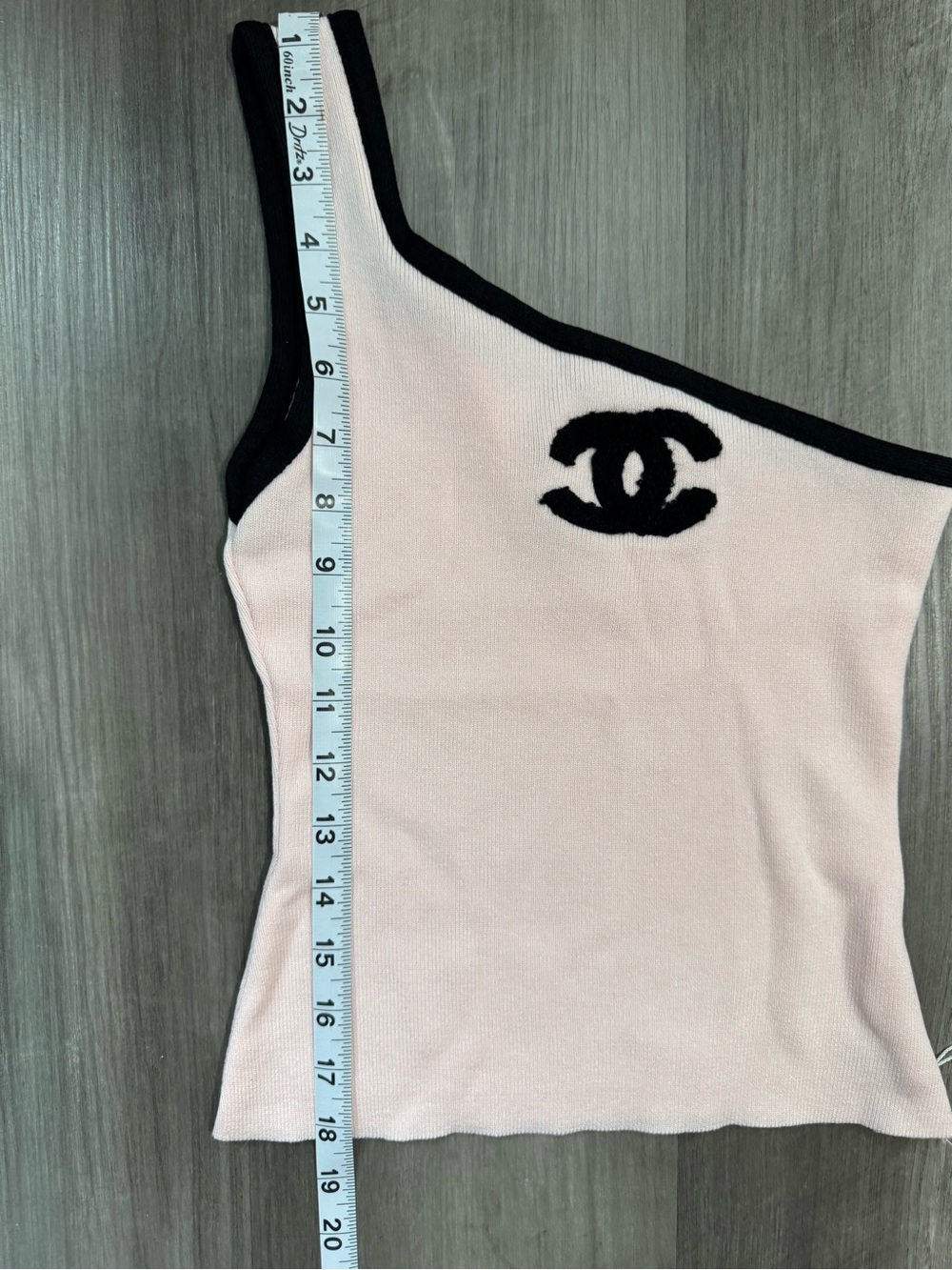 C C One-Shoulder Pink Knit Tank with Black Trim and CC Logo - Picture 4 of 4